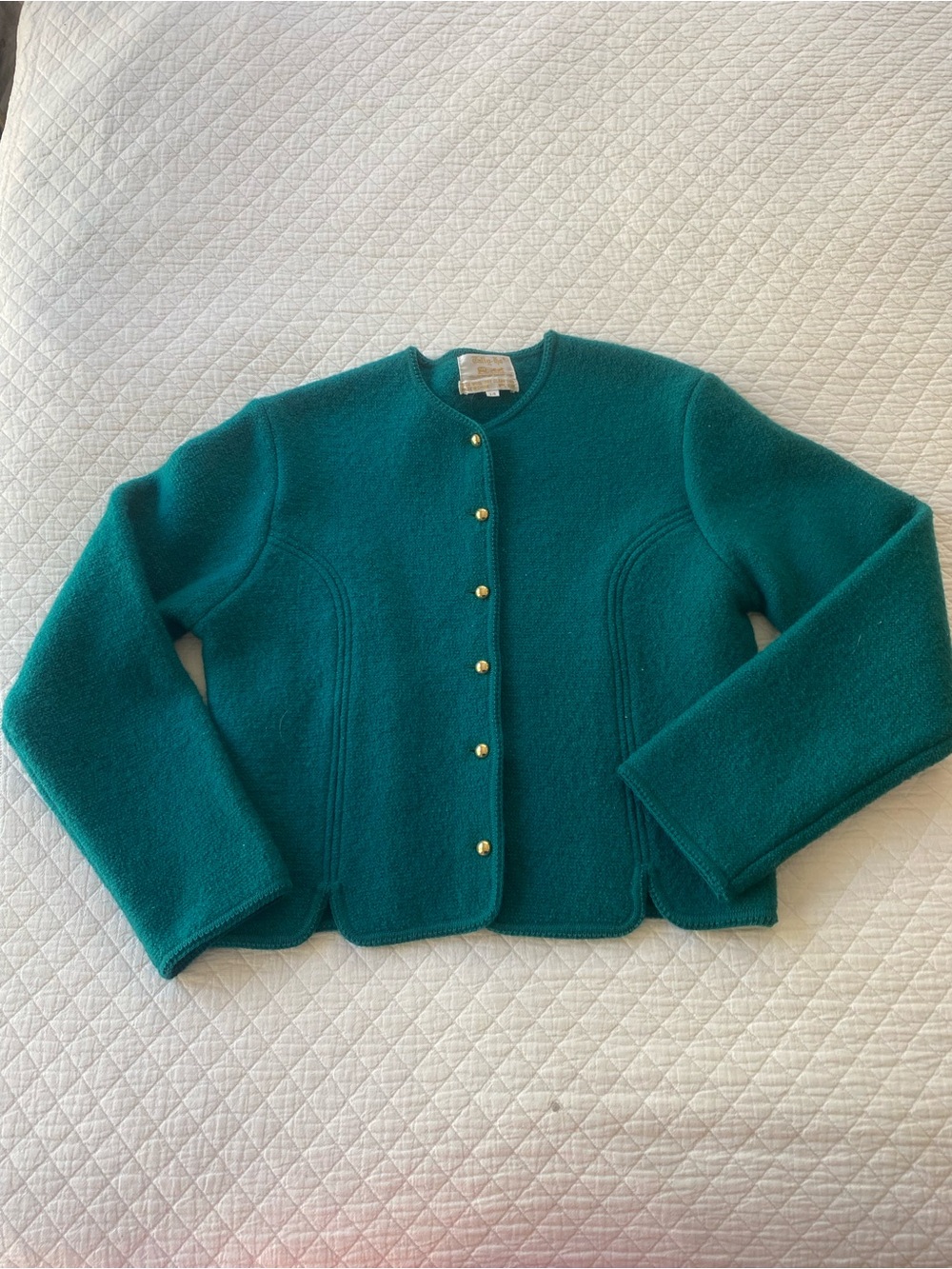 100% Wool Green Button Cardigan Sweater Jacket Classic Preppy Heritage Vintage